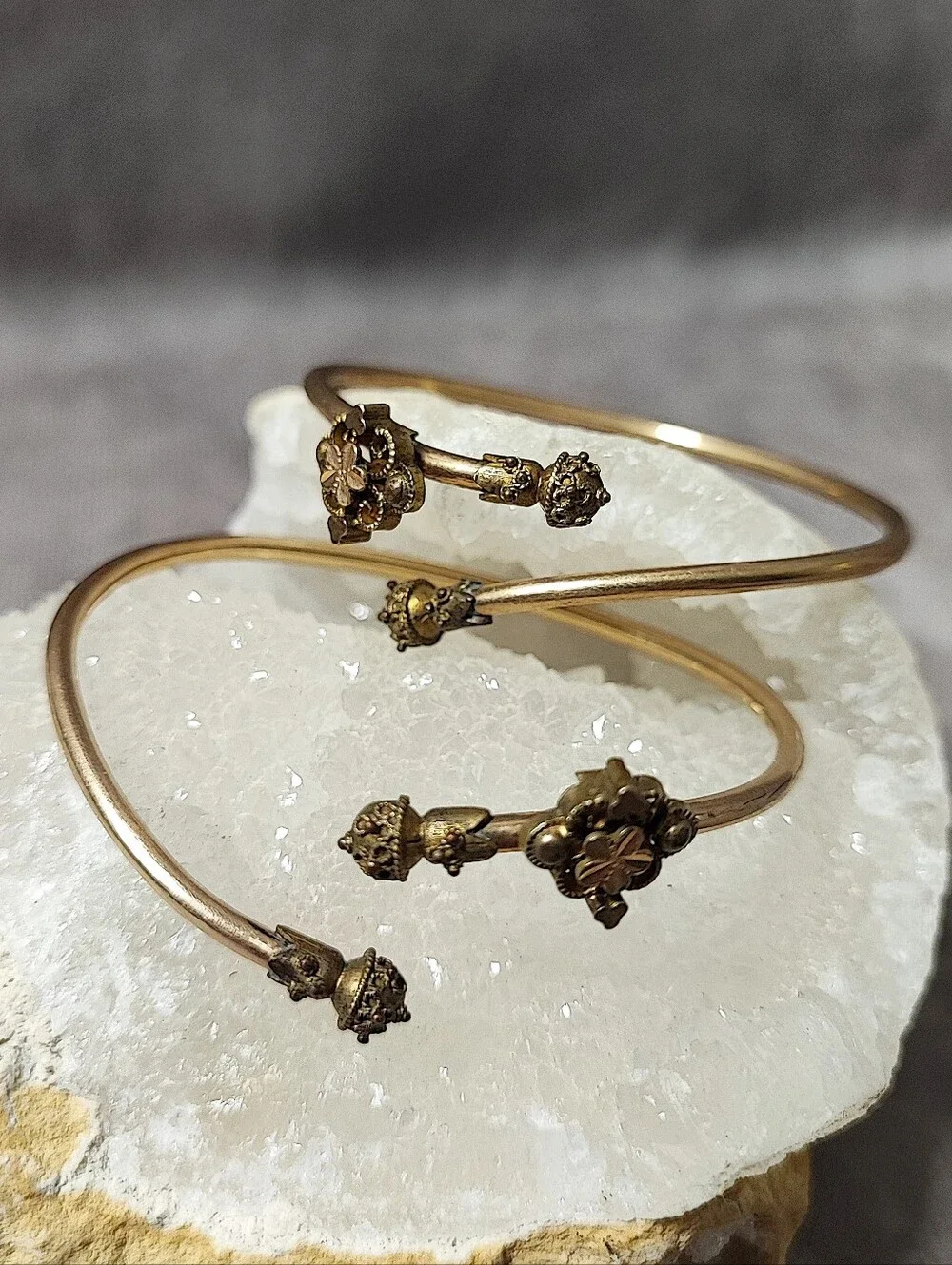 Pulled Pair of Gold Tone Goldtone Victorian Children's Classic Bracelets Vintage